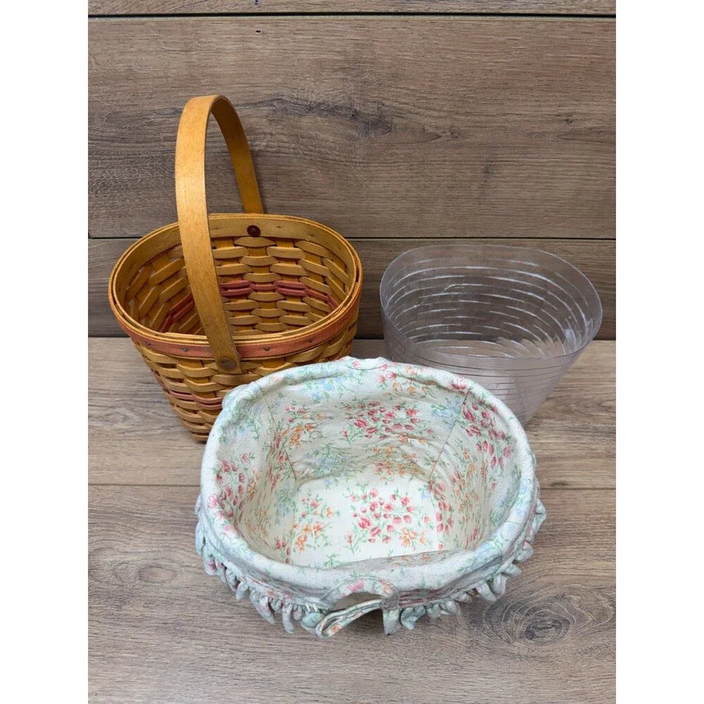 Longaberger Mothers Day Basket 2001 Vintage Blossoms Cloth Liner Plastic Insert